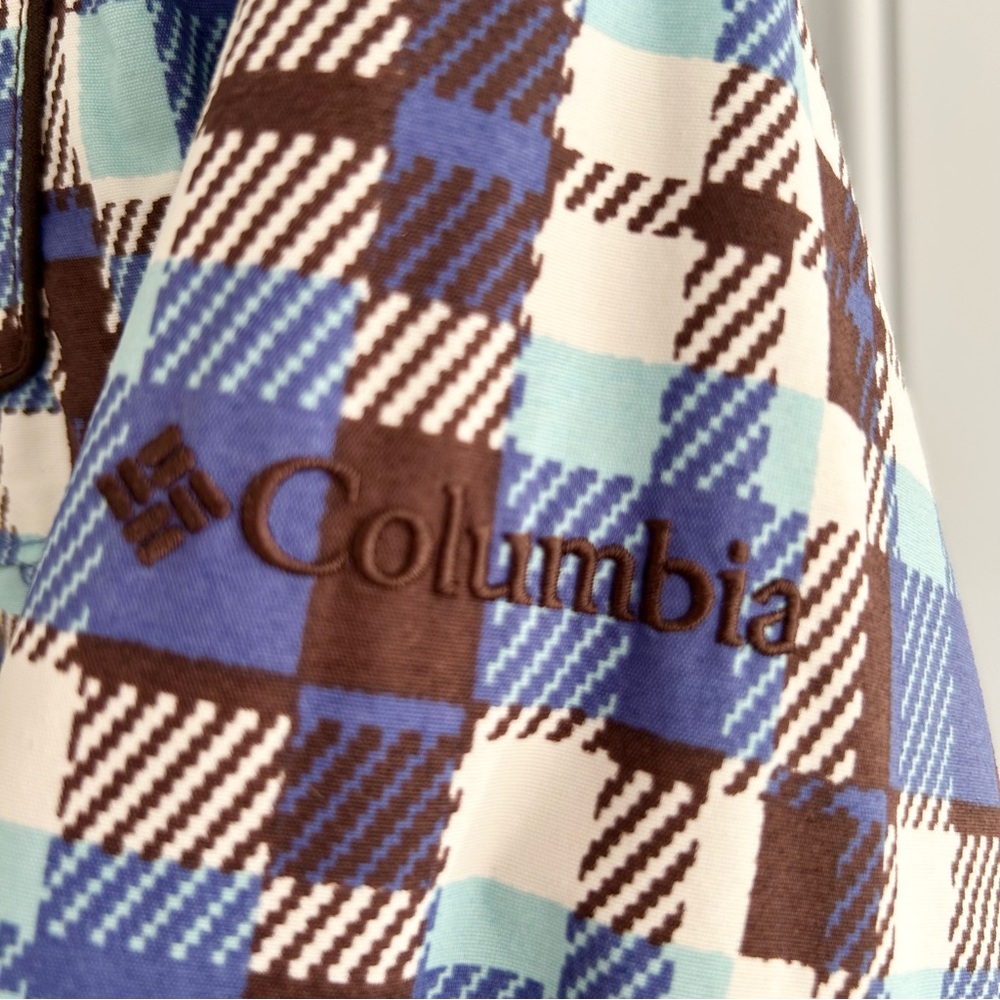 Columbia Snow Ski Waterproof Periwinkle Blue Brown Plaid Jacket Hood Size 14/16 - Picture 5 of 16